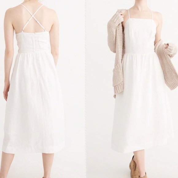 Abercrombie & Fitch Dresses & Skirts - ABERCROMBIE WHITE LINEN SQUARE NECK MIDI DRESS